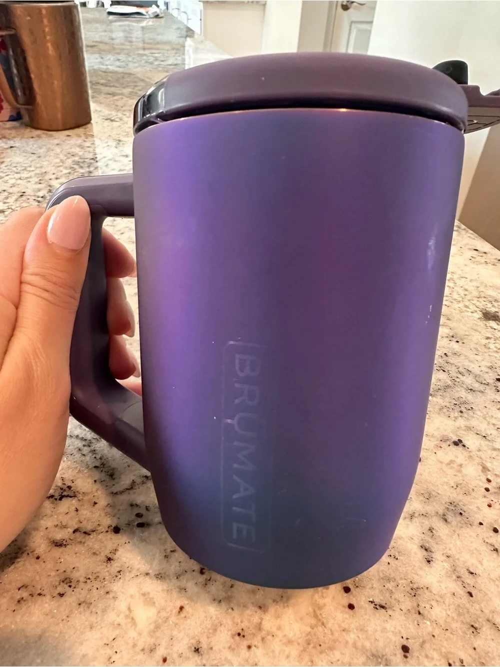 Insulated Travel Mug with Handle - Purple